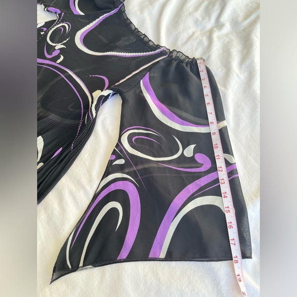 VTG C.O.C. USA Micro Pleated Striped Plisse Top Black Purple, XL Avant Garde Y2K - Picture 7 of 13